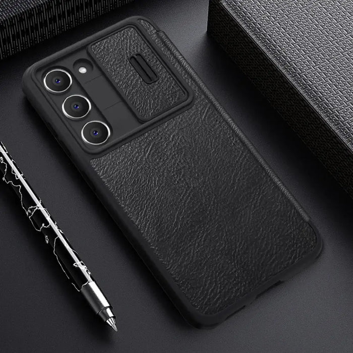 Nillkin Qin Leather Pro Case Case for Samsung Galaxy S23+ Cover with Flip Camera Protector Brown - Cell phone cases