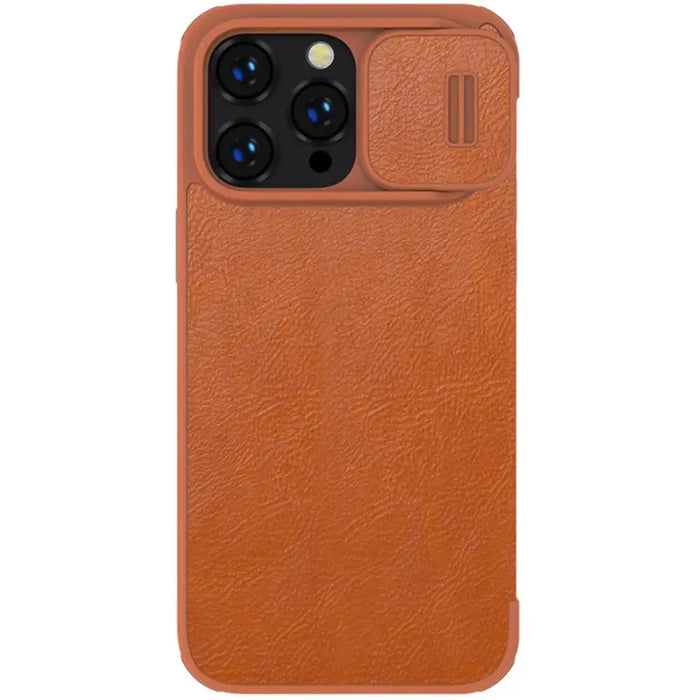Nillkin Qin Leather Pro Case iPhone 14 Pro Camera Cover Holster Cover Flip Case Brown - Cell phone cases