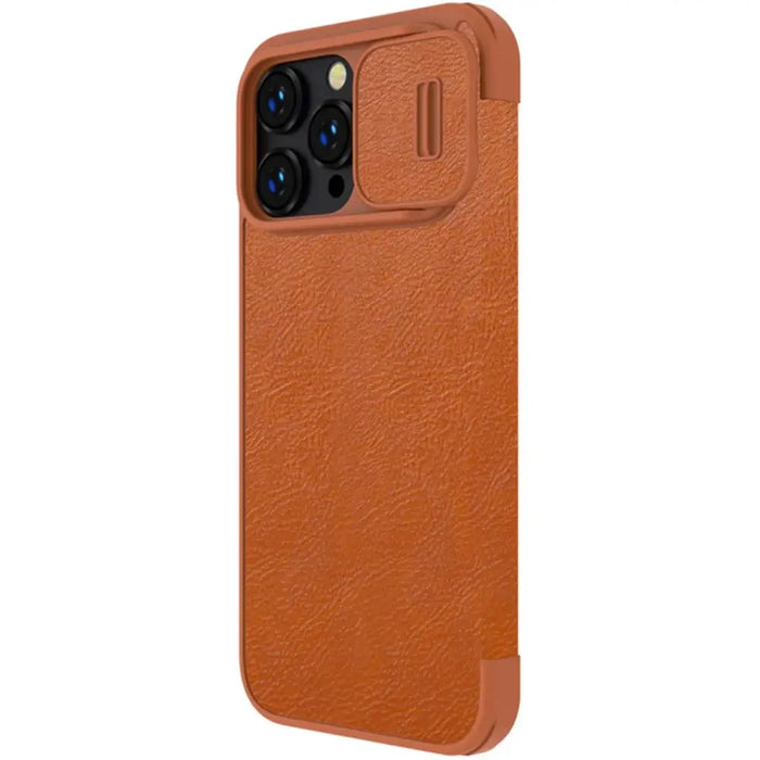 Nillkin Qin Leather Pro Case iPhone 14 Pro Camera Cover Holster Cover Flip Case Brown - Cell phone cases