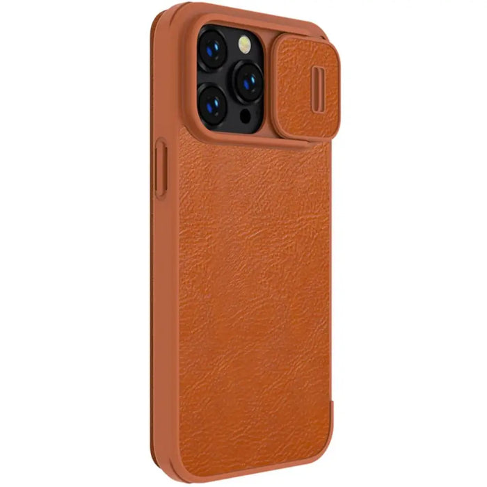 Nillkin Qin Leather Pro Case iPhone 14 Pro Camera Cover Holster Cover Flip Case Brown - Cell phone cases
