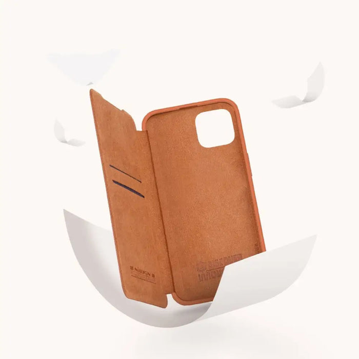 Nillkin Qin Leather Pro Case iPhone 14 Camera Cover Holster Cover Flip Case Brown - Cell phone cases