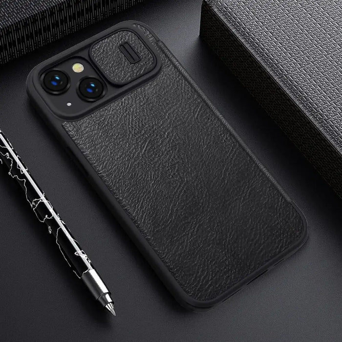 Nillkin Qin Leather Pro Case iPhone 14 Camera Cover Holster Cover Flip Case Brown - Cell phone cases