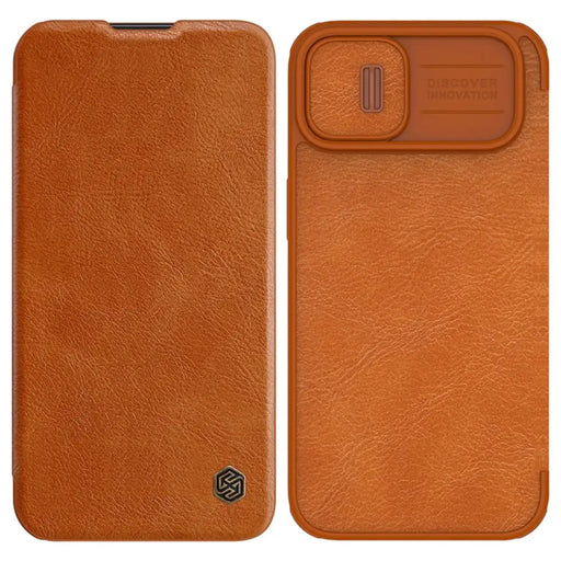 Nillkin Qin Leather Pro Case iPhone 14 Camera Cover Holster Cover Flip Case Brown - Cell phone cases