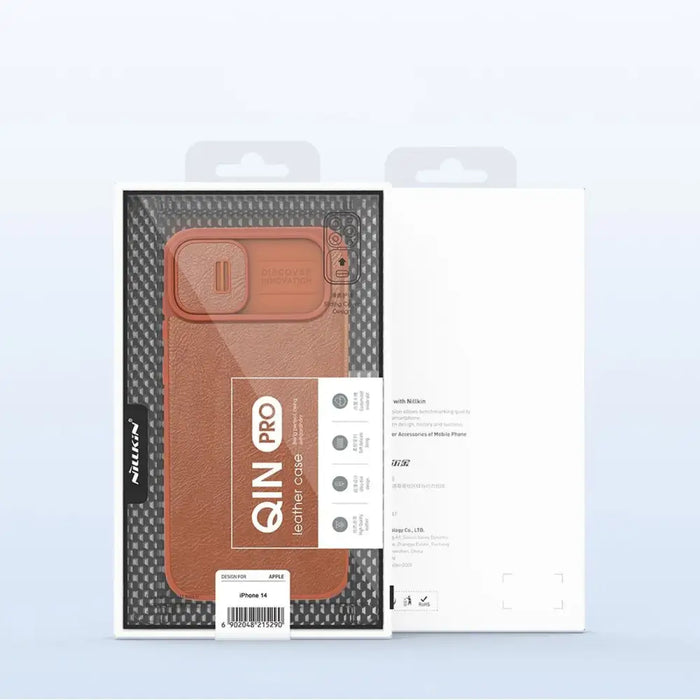 Nillkin Qin Leather Pro Case iPhone 14 Camera Cover Holster Cover Flip Case Brown - Cell phone cases