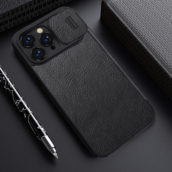 Nillkin Qin Leather Pro Case iPhone 14 Pro Max Camera Cover Holster Cover Flip Case Brown - Cell phone cases