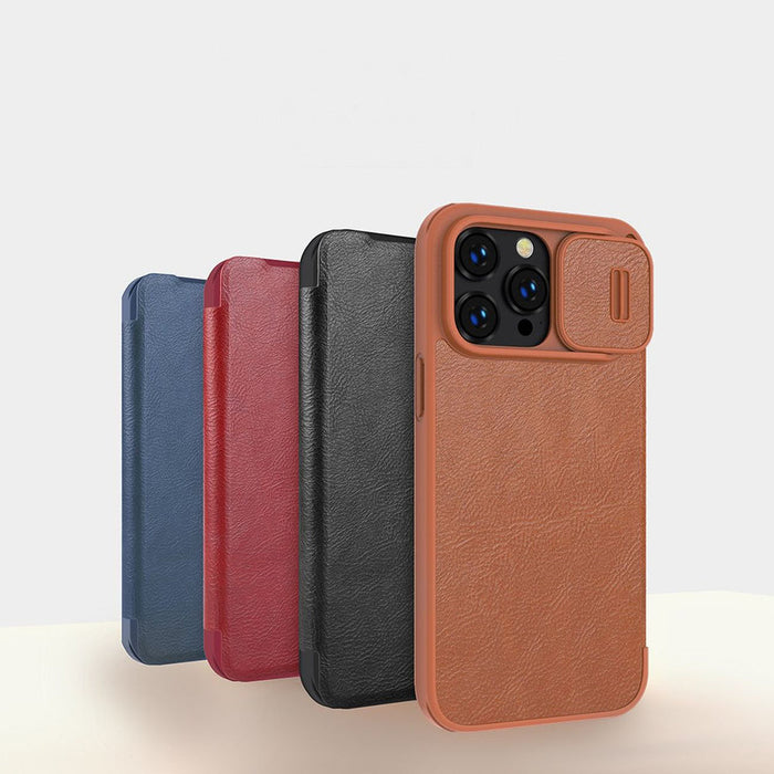 Nillkin Qin Leather Pro Case iPhone 14 Pro Max Camera Cover Holster Cover Flip Case Brown - Cell phone cases
