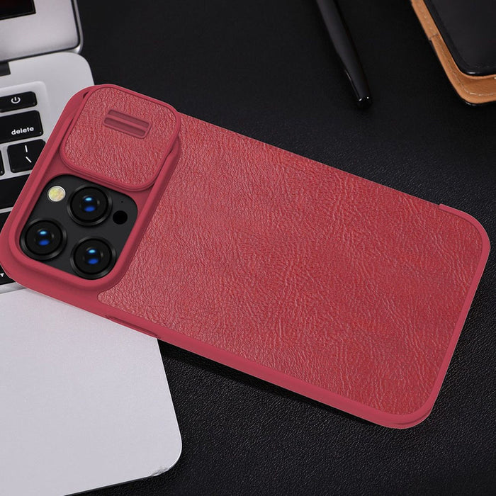 Nillkin Qin Leather Pro Case iPhone 14 Pro Max Camera Cover Holster Cover Flip Case Brown - Cell phone cases