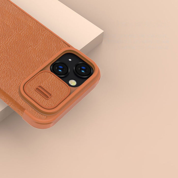 Nillkin Qin Leather Pro Case iPhone 14 Plus Camera Cover Holster Cover Flip Case Blue - Cell phone cases
