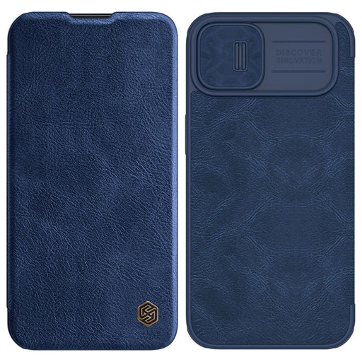 Nillkin Qin Leather Pro Case iPhone 14 Plus Camera Cover Holster Cover Flip Case Blue - Cell phone cases
