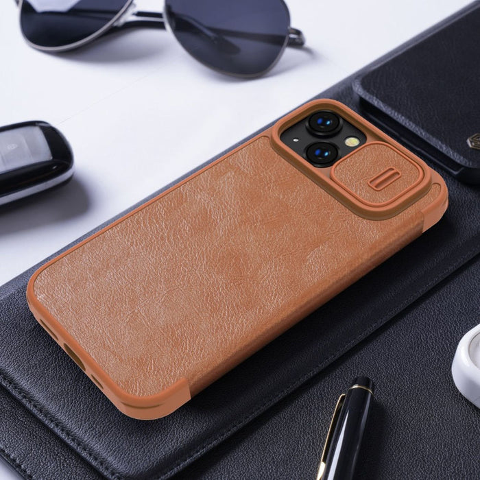 Nillkin Qin Leather Pro Case iPhone 14 Plus Camera Cover Holster Cover Flip Case Blue - Cell phone cases