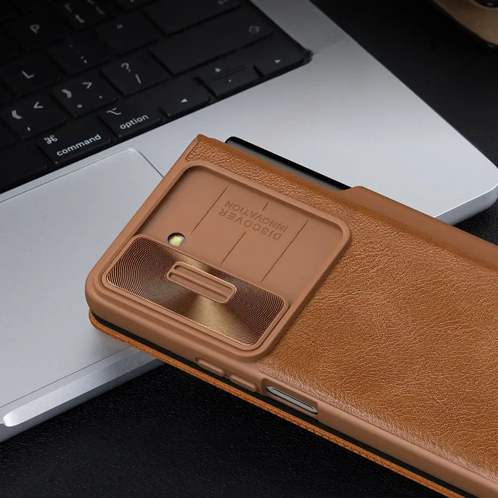Nillkin Qin Leather Pro Leather Case with Camera Protector for Samsung Galaxy Z Fold 5 - Black - Cell phone cases