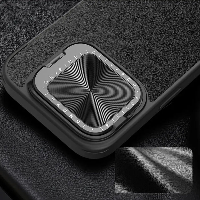 Nillkin Qin Prop Leather Case with Camera Cover and Stand for iPhone 16 Pro Max - Black - Cell phone cases