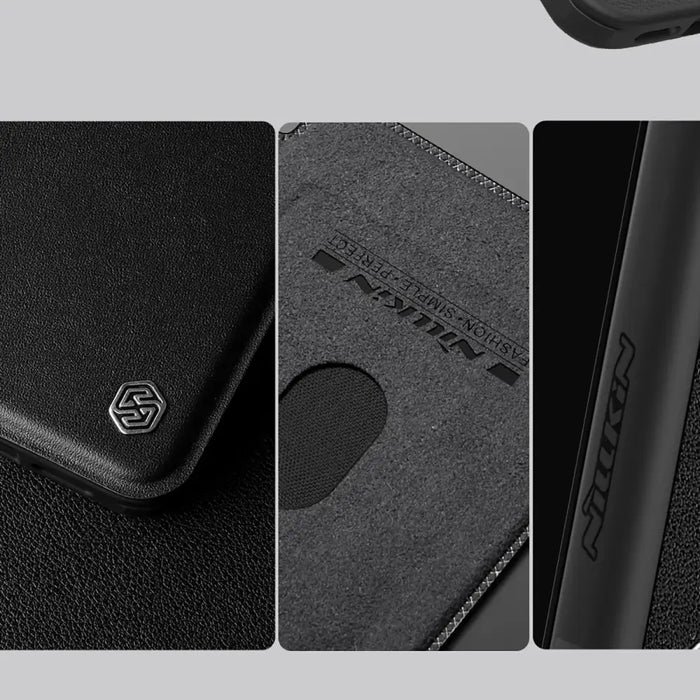 Nillkin Qin Prop Leather Case with Camera Cover and Stand for iPhone 16 Pro Max - Black - Cell phone cases