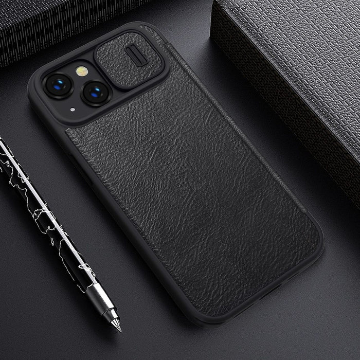 Nillkin Qin Leather Pro Case iPhone 14 Plus Camera Cover Holster Cover Flip Case Black