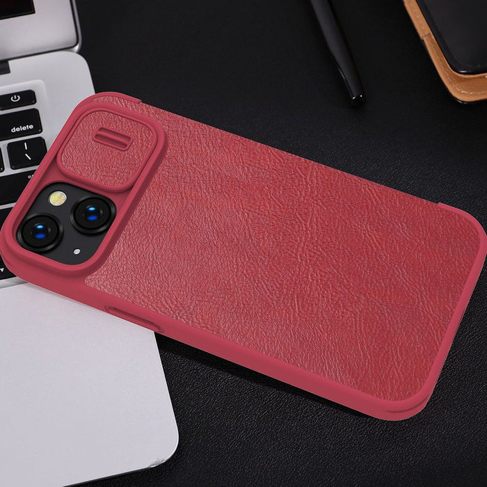 Nillkin Qin Leather Pro Case iPhone 14 Plus Camera Cover Holster Cover Flip Case Brown