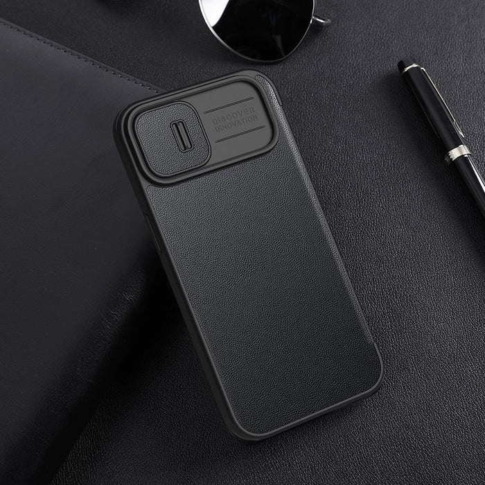 Nillkin Qin Leather Pro Case iPhone 14 Plus Camera Cover Holster Cover Flip Case Black