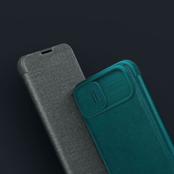 Nillkin Qin Cloth Pro Case Case for iPhone 14 Plus Camera Cover Holster Cover Flip Case Gray