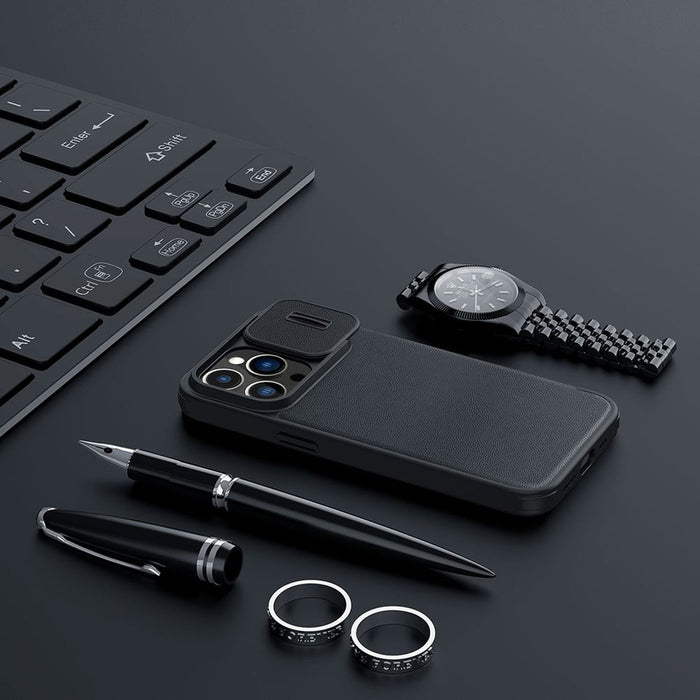 Nillkin Qin Cloth Pro Case Case for iPhone 14 Pro Max Camera Cover Holster Cover Flip Case Blue