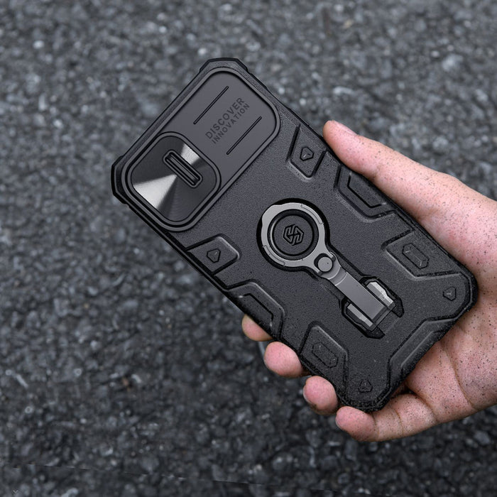 Nillkin CamShield Armor Pro Case iPhone 14 Plus case armored cover with camera cover ring stand black
