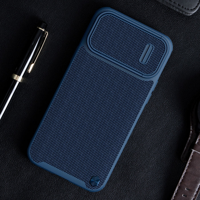 Nillkin Textured S Case for iPhone 14 Plus, armored cover with camera cover, blue