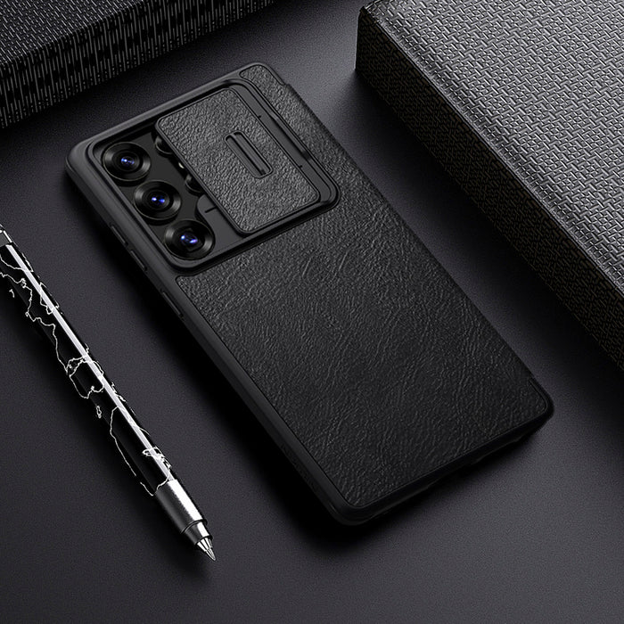 Nillkin Qin Pro Case for Samsung Galaxy S25 Ultra with Flip and Camera Cover - Black