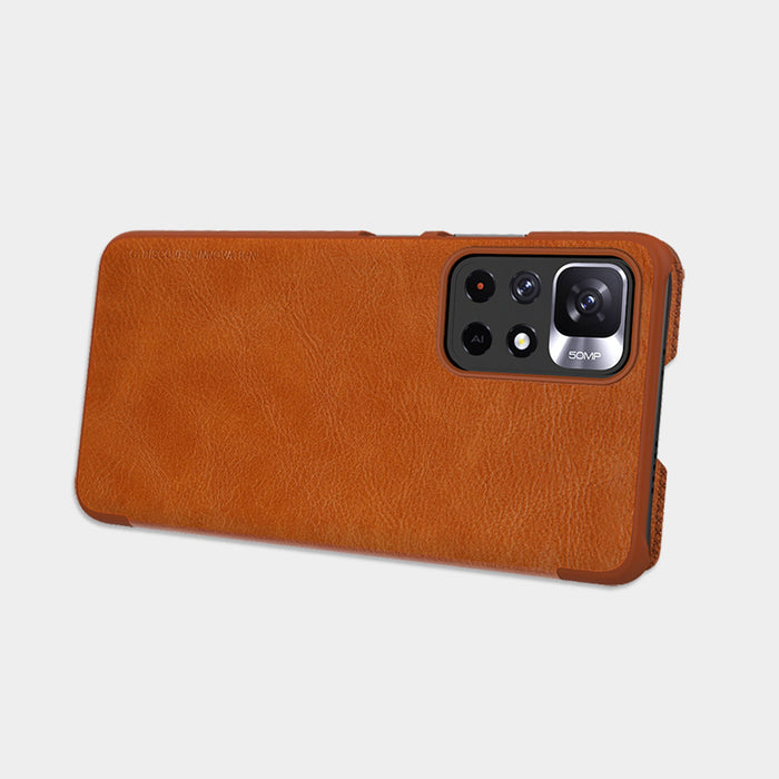 Nillkin Qin Case Case for Xiaomi Redmi Note 11T 5G / Note 11S 5G / Note 11 5G (China) / Poco M4 Pro 5G Camera Cover Holster Cover Flip Case Brown