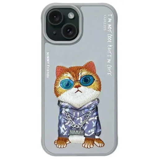 Nimmy Glasses Cool Cat iPhone 15 Case - Gray - Cell phone cases and covers<<<HurtelXML
