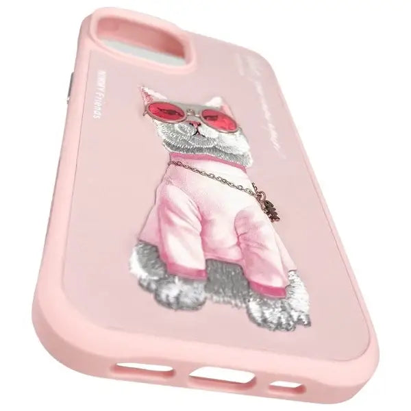 Nimmy Glasses Cool Cat iPhone 15 Case - Pink - Headphones and speakers<<<HurtelXML