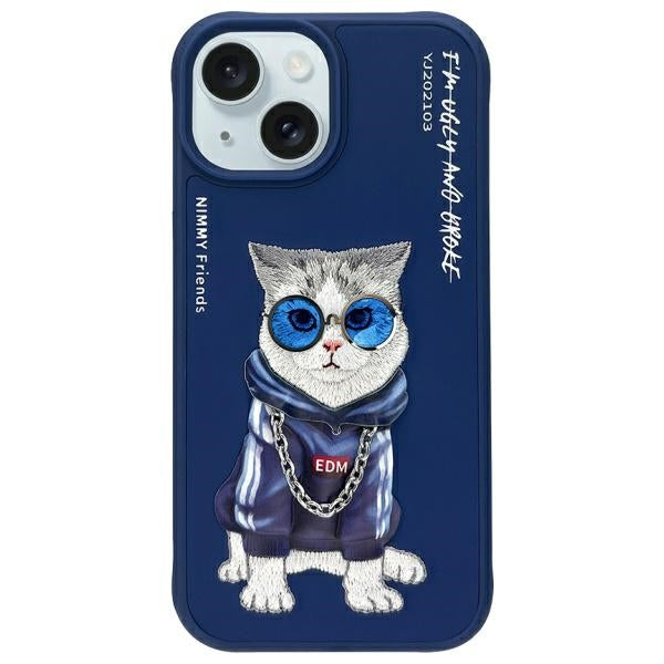 Nimmy Glasses Cool Cat Case for iPhone 15 - Blue