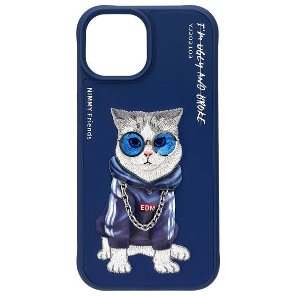 Nimmy Glasses Cool Cat Case for iPhone 15 - Blue