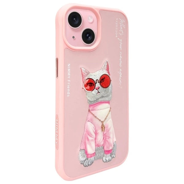 Nimmy Glasses Cool Cat iPhone 15 Case - Pink