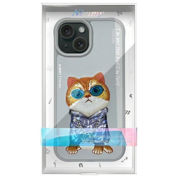 Nimmy Glasses Cool Cat iPhone 15 Case - Gray