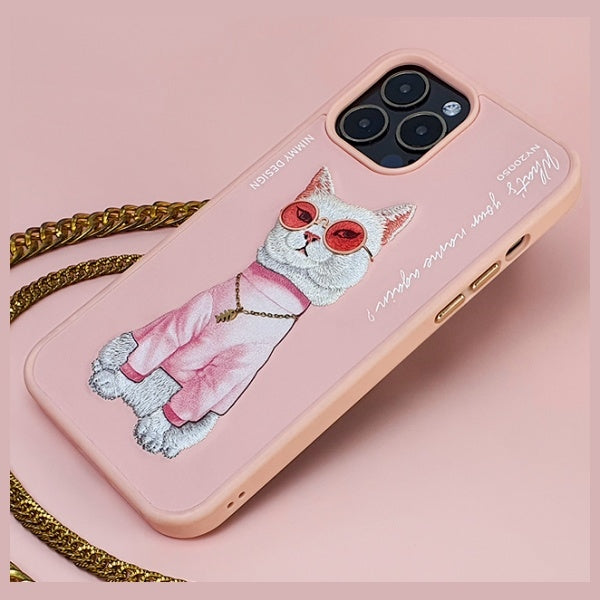 Nimmy Glasses Cool Cat Case for iPhone 15 Pro Max - Pink
