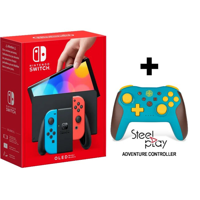 Nintendo Switch OLED Console (Red/Blue) + Adventure Controller