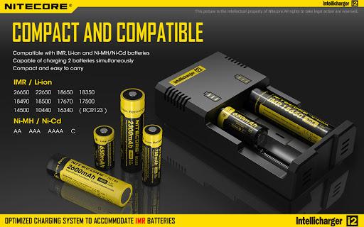 NITECORE i2 Universal Charger, LiIon & NIMH, 18650, CR123, AA, AAA, C, D
