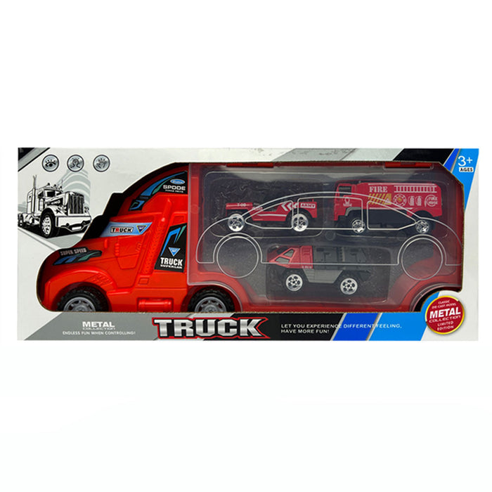 Метален автовоз Felyx Toys - С пожарни коли