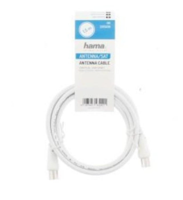 Antenna cable HAMA 205029, Coaxial male - Coaxial female, 3 m, 75dB, Shielded, White
