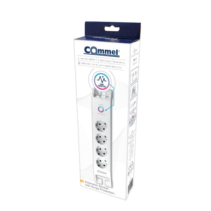 SWITCH 4X2P+E 2XUSBА 2M WHITE COMMEL