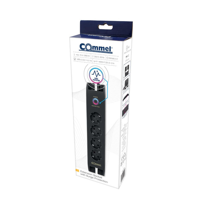 SWITCH 4X2P+E 2XUSBА 2M BLACKCOMMEL