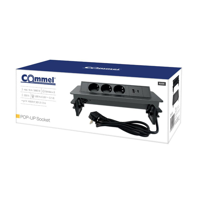 POP-UP BOX 3POLE/2USBA+C BLACK COMMEL