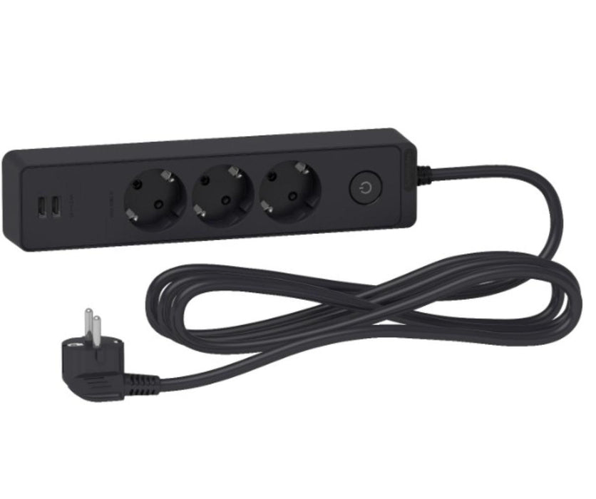3 SOCKET & 2 USB SWITCH 3M BLACK