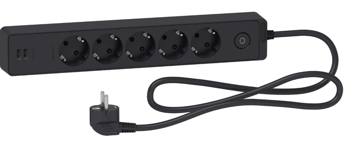 5-OUTLET & 2 USB SWITCH 1.5M BLACK