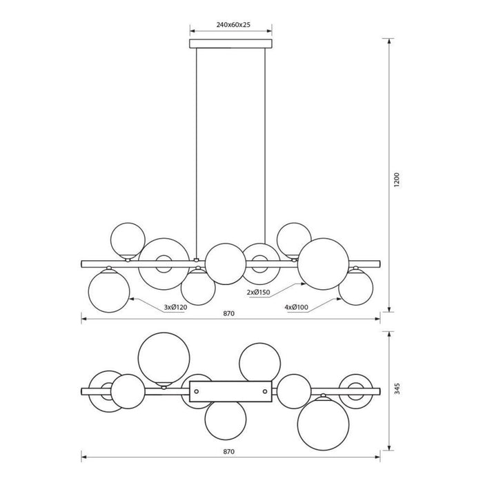CHANDELIER GALILEO 9XG9 5W SMOKED GLASS H