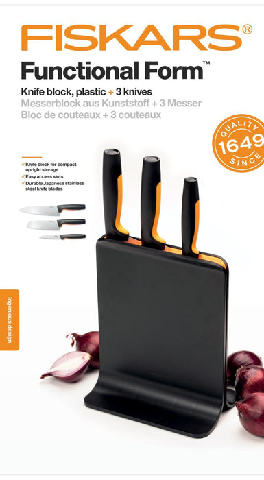 FISKARS KITCHEN KNIVES WITH HOLDER 3PCS