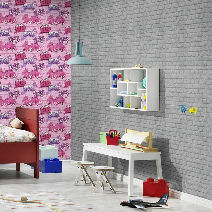 WALLPAPER RUSH SILVER BRICKS GREY DU