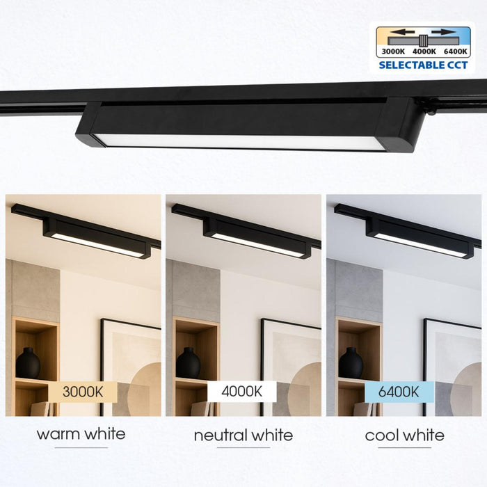 LED LINEAR FIXTURE 20W 3CCT 1330LM FOR RAIL MOUNTING BLACK VIVALUX DRAX