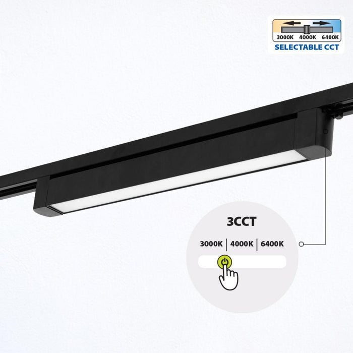 LED LINEAR FIXTURE 20W 3CCT 1330LM FOR RAIL MOUNTING BLACK VIVALUX DRAX