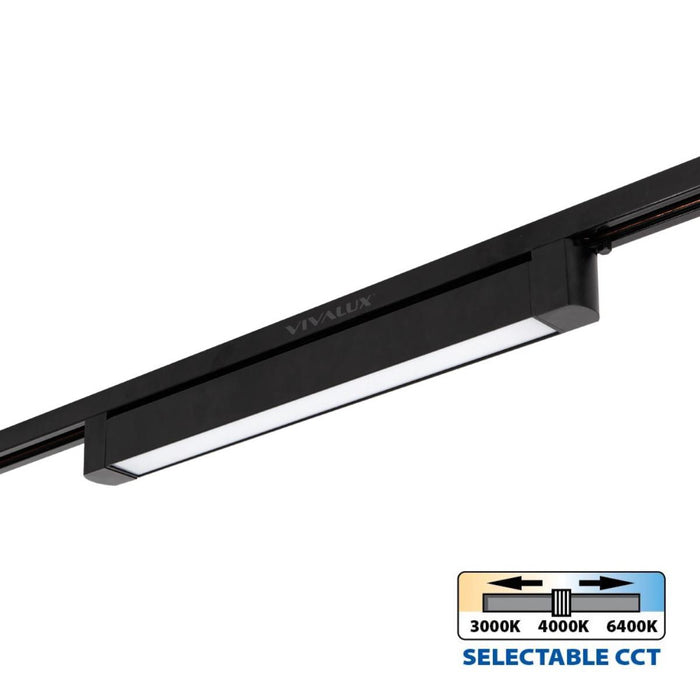 LED LINEAR FIXTURE 20W 3CCT 1330LM FOR RAIL MOUNTING BLACK VIVALUX DRAX