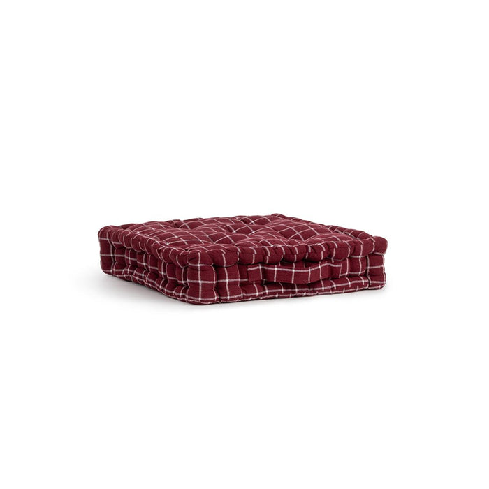 FLOOR CUSHION 40X40X8 CHECKED BURGUNDY