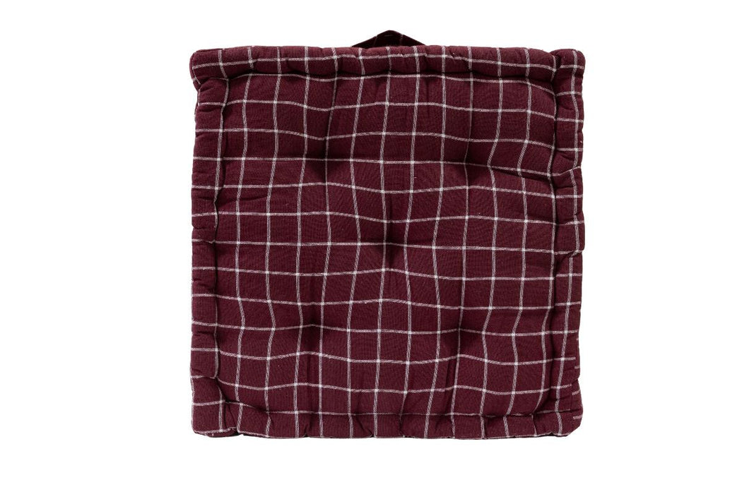 FLOOR CUSHION 40X40X8 CHECKED BURGUNDY